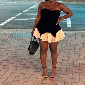 Black and Cream Strapless Dress